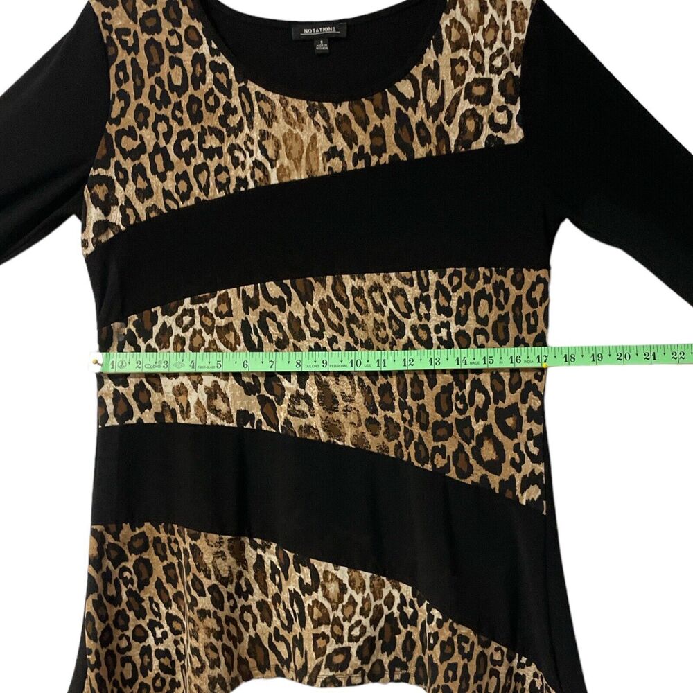 Notations Womens 3/4 Sleeve Top with Leopard Print Black Multicolor Sz/ S - Picture 5 of 10